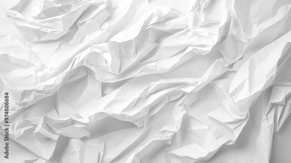 Obraz premium Crumpled white paper texture with visible wrinkles and folds, versatile background