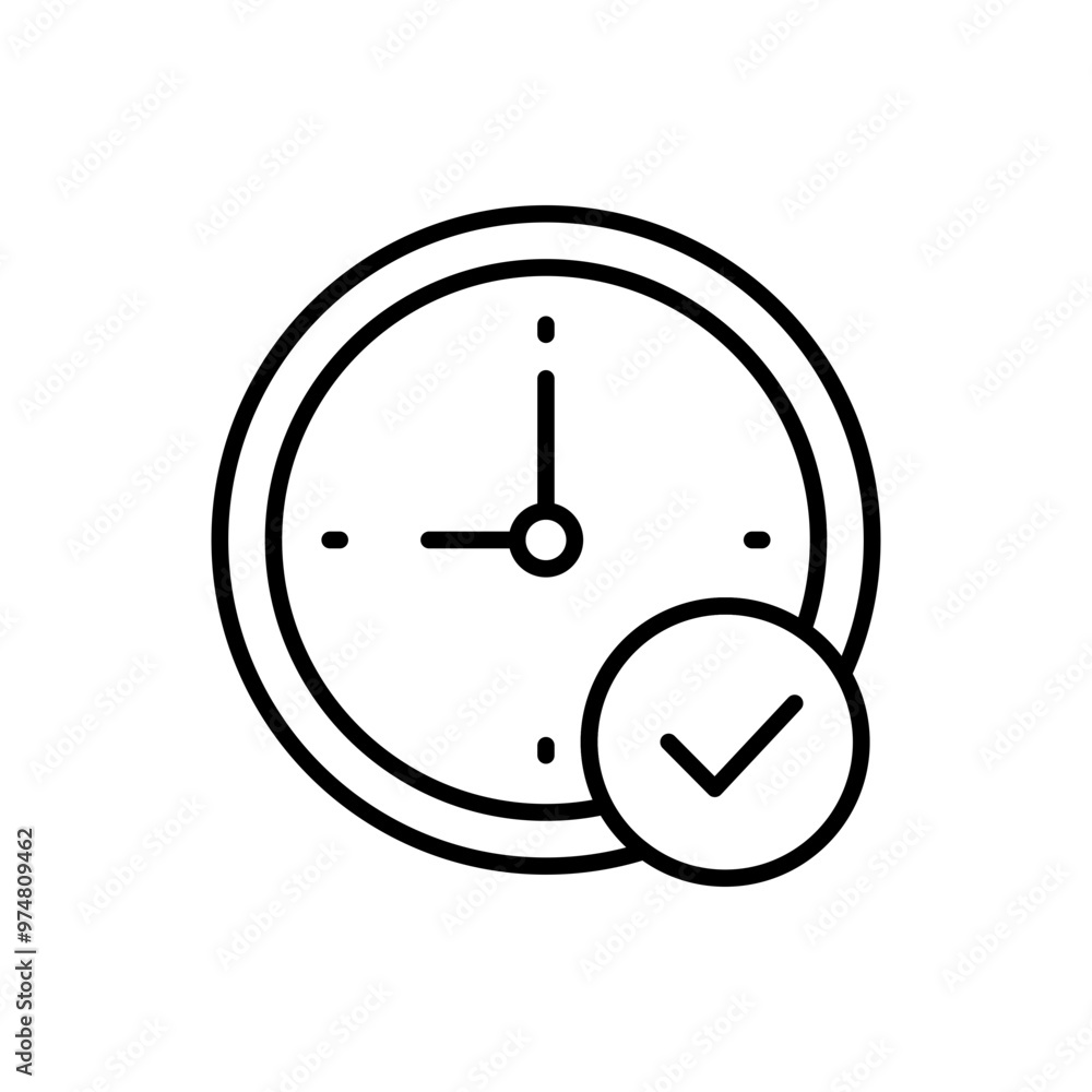 A simple clock illustration showing time with a checkmark symbol. A simple clock illustration showing time with a checkmark symbol.
