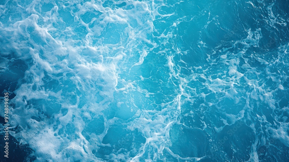 Pure blue turquoise water texture of the ocean sea with foam from and waves Pure blue turquoise water texture of the ocean sea with foam from and waves