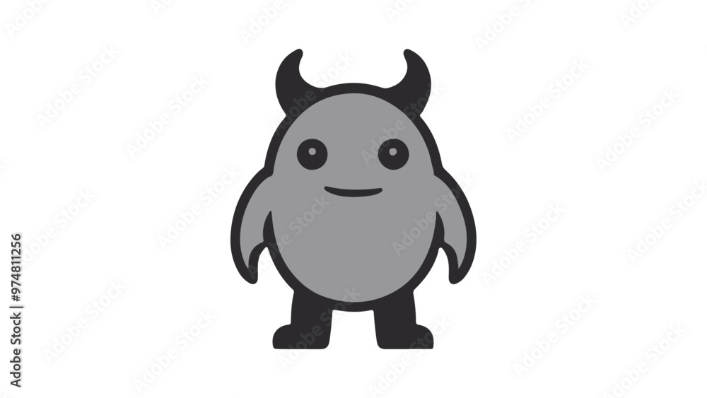 simple smiling gray monster vector illustration, funny monster illustration with horns, silhouette of a monster/devil simple smiling gray monster vector illustration, funny monster illustration with horns, silhouette of a monster/devil
