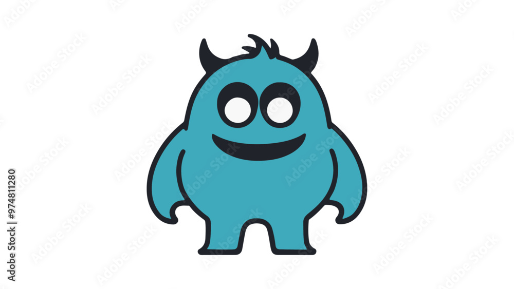blue cute monster illustration with smiling face blue cute monster illustration with smiling face