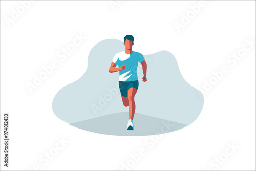 Front View Of Athletic Young Man Running front View. vector illustration.