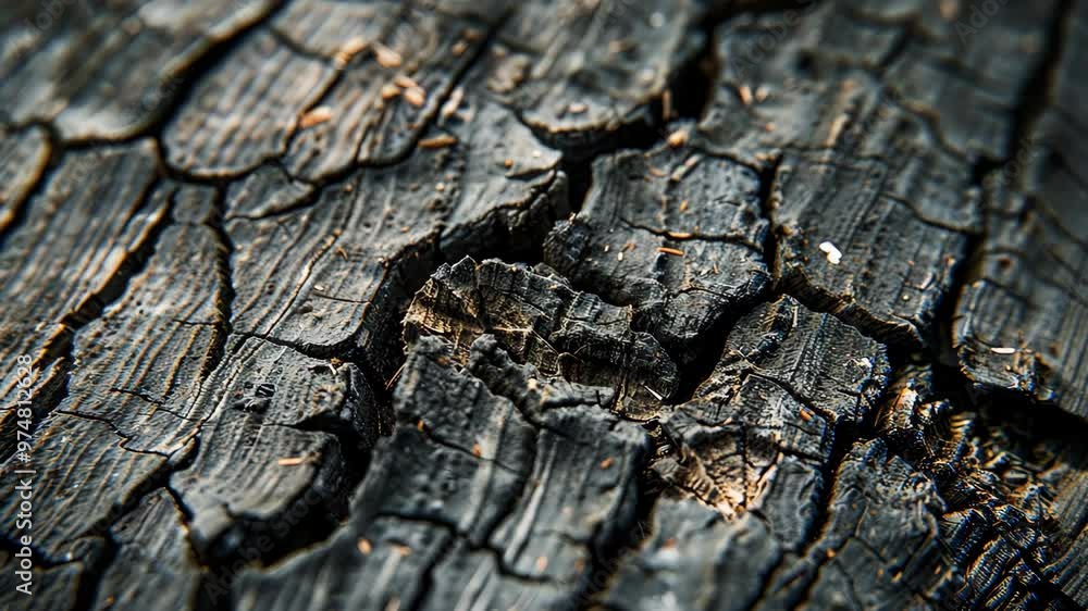 Exploring the intricate textures of charred wood in a forest location at sunset Exploring the intricate textures of charred wood in a forest location at sunset