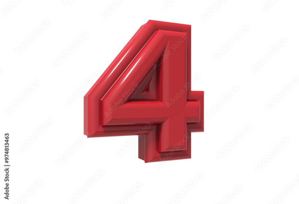 Number 4 3D render collection with color red left Number 4 3D render collection with color red left