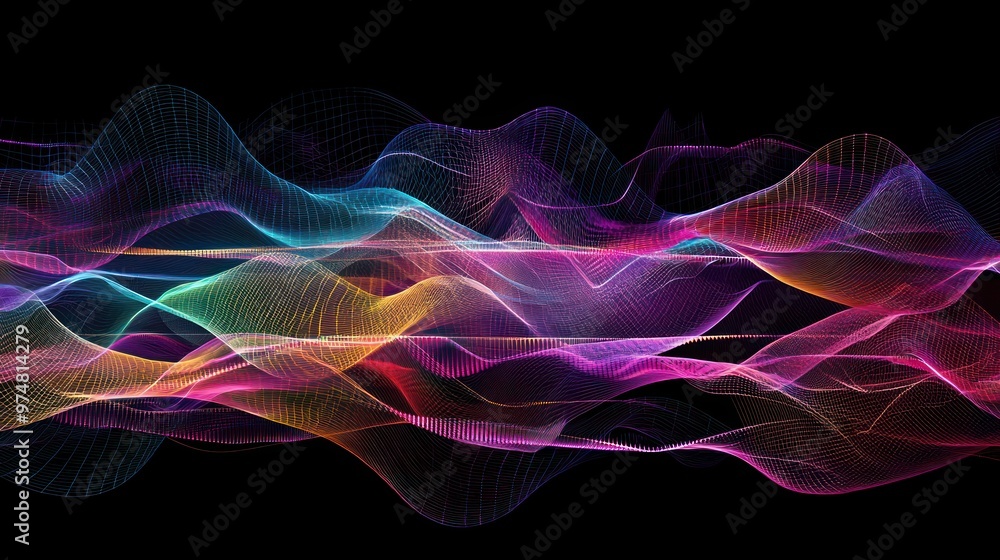 Obraz premium Abstract waveform grid with intersecting lines and colorful signal peaks