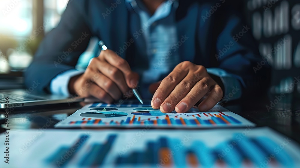 Businessman analysis calculates financial data of growth for long-term investments with digital graph and profitability of companies with positive indicators Businessman analysis calculates financial data of growth for long-term investments with digital graph and profitability of companies with positive indicators