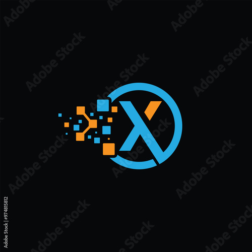 letter X concept technology logo design vector illustration, X tech logo in circle