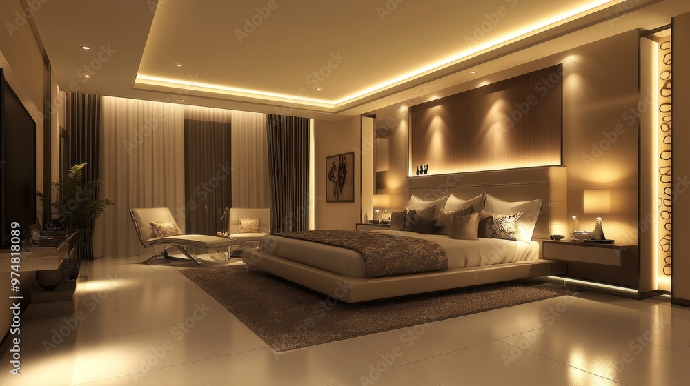 Modern Bedroom with Soft Lighting and Minimalist Decor: A Tranquil Oasis Modern Bedroom with Soft Lighting and Minimalist Decor: A Tranquil Oasis
