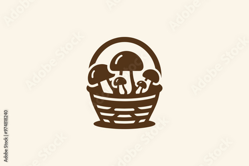 Mushrooms in a basket logo. Edible mushrooms. mushroom picking. Icon, emblem, sign