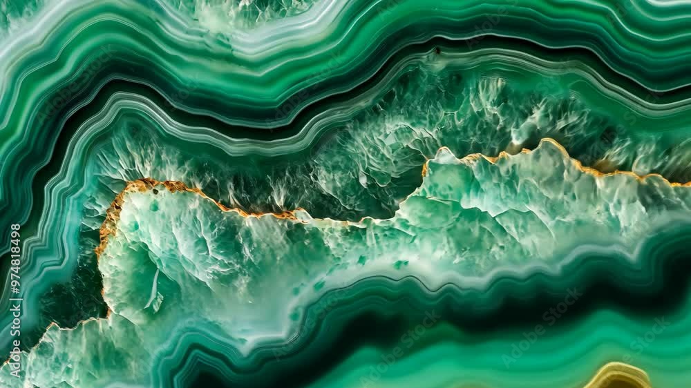 Exploring the mesmerizing patterns of agate stone with vibrant green and golden hues in a natural setting Exploring the mesmerizing patterns of agate stone with vibrant green and golden hues in a natural setting