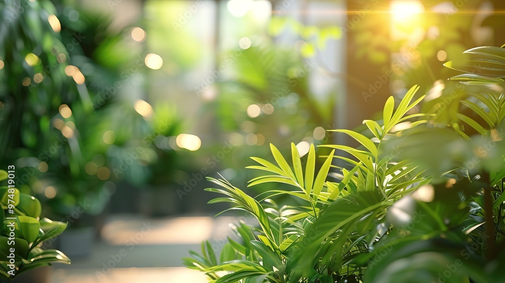 Office space with lush green plants. Sustainable and nature friendly corporate environment. Workspace for business productivity Office space with lush green plants. Sustainable and nature friendly corporate environment. Workspace for business productivity