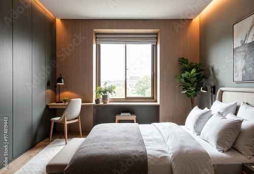 Modern Minimalist Bedroom Interior Design With Workspace Home Decor Ideas Apartment Living Cozy Comfortable Tranquil Space With Natural Light And Plants