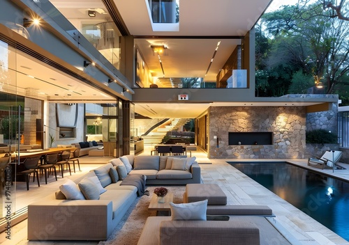 Wallpaper Mural Modern Home With Pool And Patio Torontodigital.ca