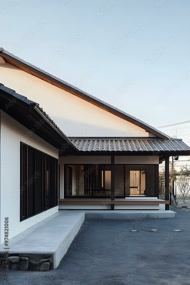 Modern Japanese House Exterior With White Walls and Black Windows Modern Japanese House Exterior With White Walls and Black Windows