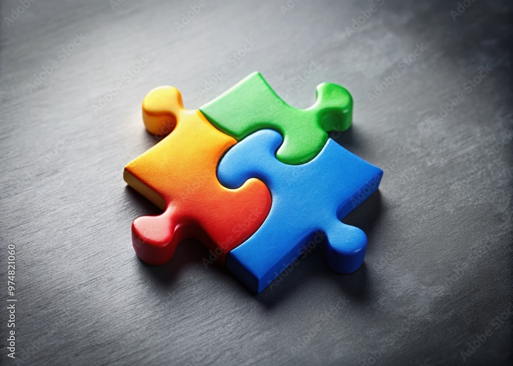 Obraz premium A single, brightly colored puzzle piece stands out against a dull gray background, symbolizing individuality and