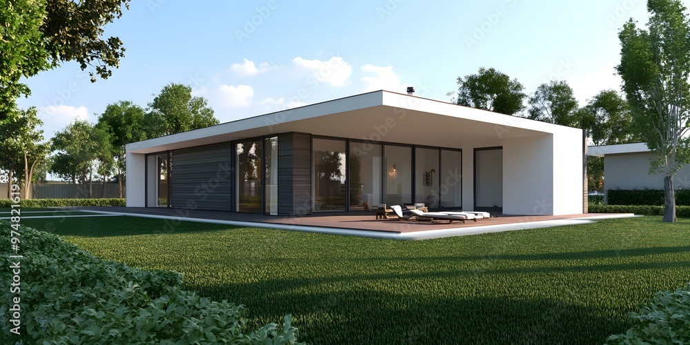 Modern Minimalist House Design with Large Windows and Green Grass Modern Minimalist House Design with Large Windows and Green Grass