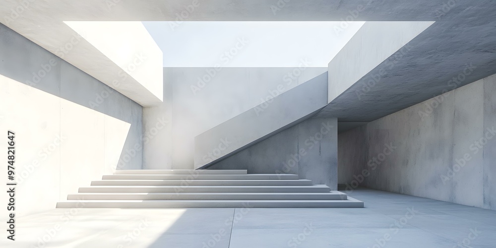 Minimalist Concrete Staircase in a Modern Building Minimalist Concrete Staircase in a Modern Building