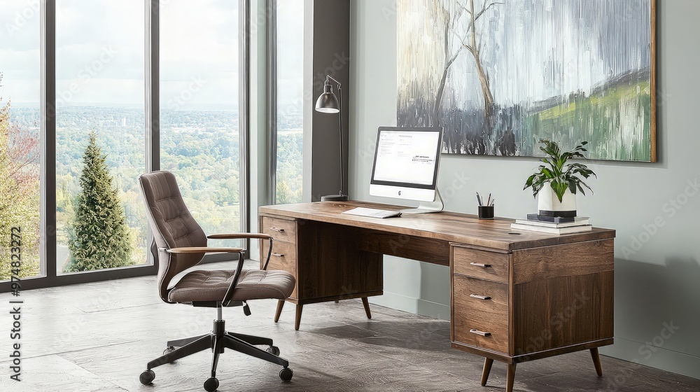Fototapeta premium Modern Home Office with a View
