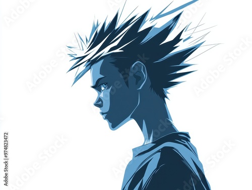 Anime-Style Portrait of a Boy with Angular Features and Sharp Spiky Hair | Detailed Digital Illustration on White Background