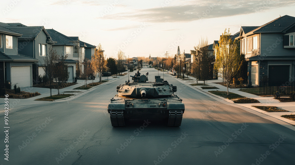 Obraz premium tank driving through a town