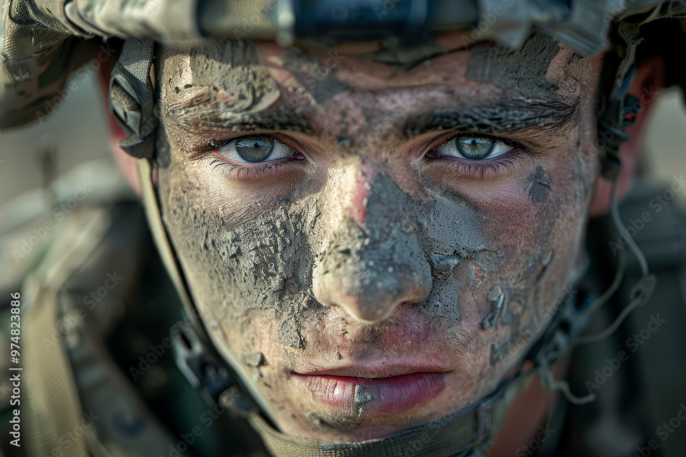 Fototapeta premium A man with a dirty face and a helmet on