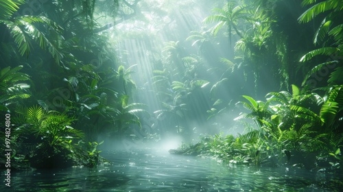 Sunbeams Filtering Through Lush Jungle Canopy