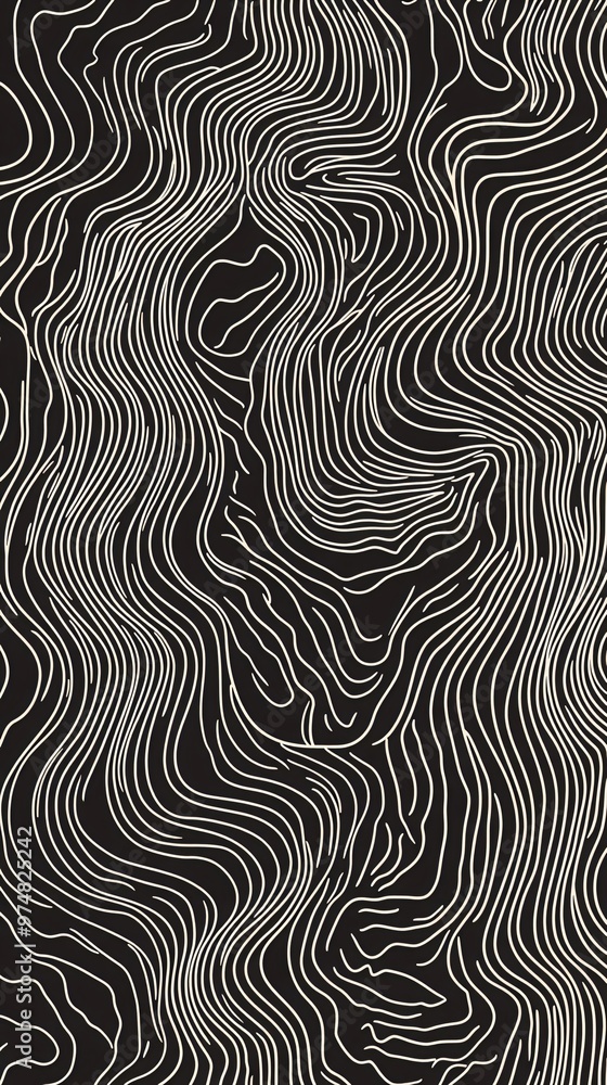 Abstract background with a flowing pattern of white lines on a black background. Abstract background with a flowing pattern of white lines on a black background.