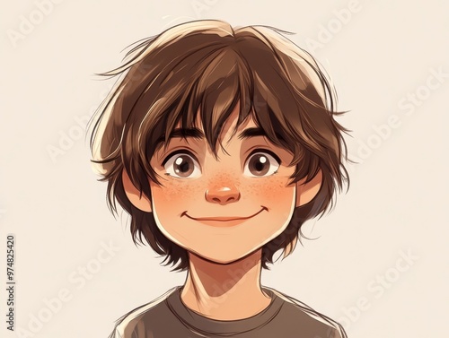 Portrait of a Smiling Young Boy with Messy Bangs - Anime-Inspired Digital Illustration