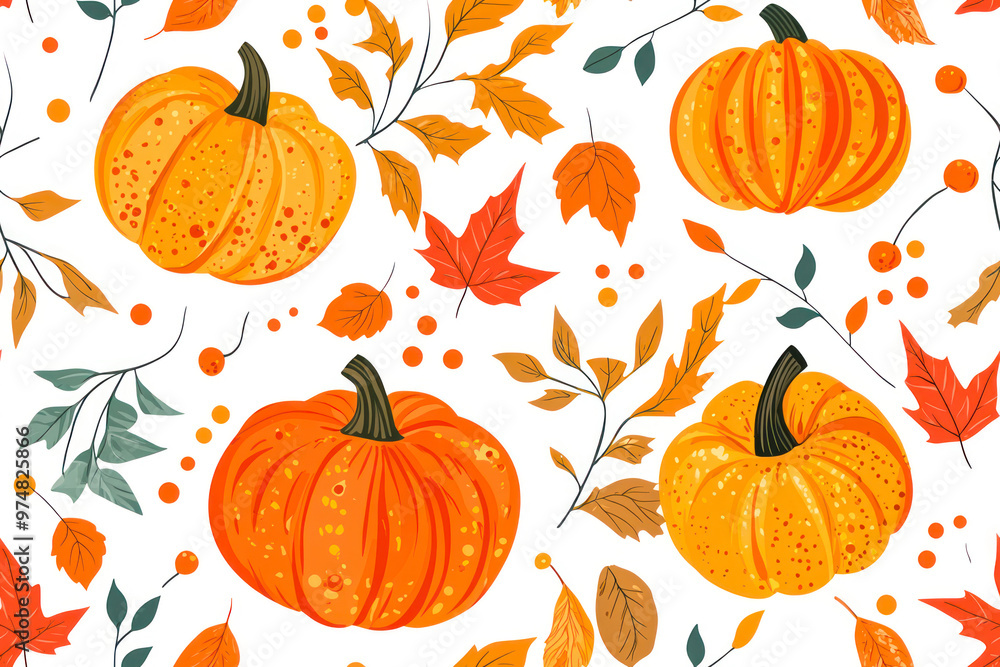 Seamless pattern with autumn leaves and pumpkins. Falling leaves. Autumn botanical background. Seamless pattern with autumn leaves and pumpkins. Falling leaves. Autumn botanical background.