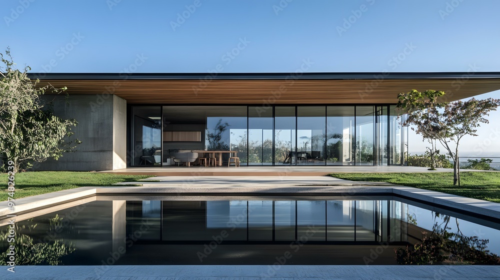 Fototapeta premium Modern Concrete House with Swimming Pool and Minimalist Design