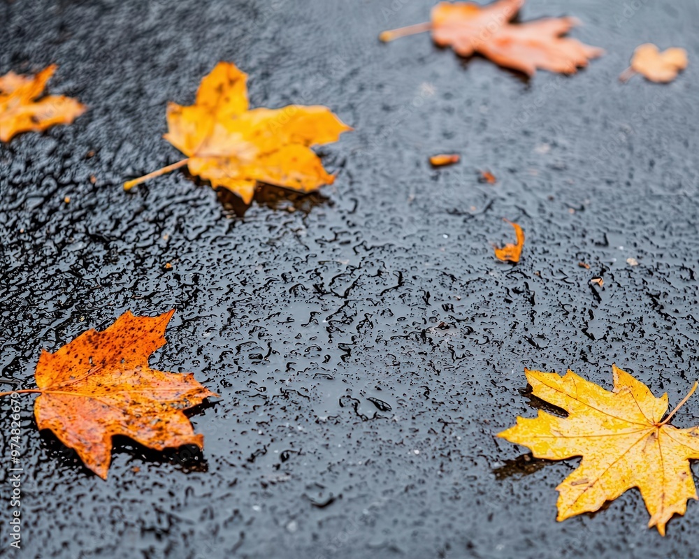 A rainy street with slick asphalt and scattered leaves, capturing a gritty, wet urban atmosphere rainy street, gritty, street ground A rainy street with slick asphalt and scattered leaves, capturing a gritty, wet urban atmosphere rainy street, gritty, street ground