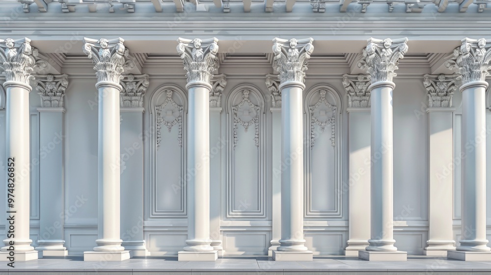 Obraz premium Rows of white columns on the facade of a building, suitable for architecture or design concepts