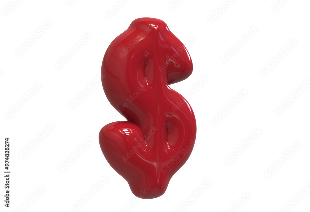 Number dollar 3D balloon render collection with color red Number dollar 3D balloon render collection with color red