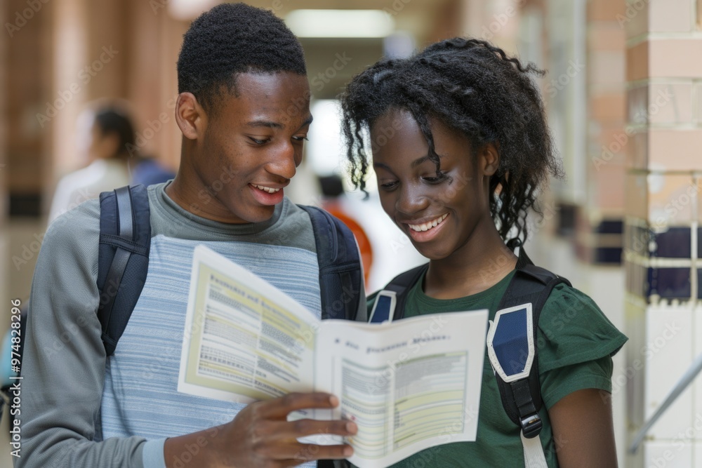 A couple of people reading a book together, focus on the page A couple of people reading a book together, focus on the page