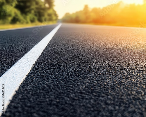 Wallpaper Mural A smooth asphalt road with crisp white markings, captured in the golden light of sunrise road markings, asphalt, smooth surface Torontodigital.ca