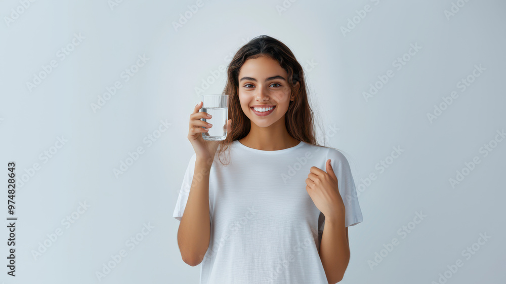 young woman holding a glass of water on white background young woman holding a glass of water on white background