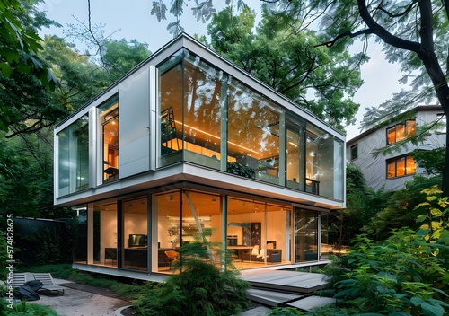 Wallpaper Mural Modern Glass House in the Woods Torontodigital.ca