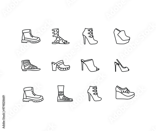 Shoe Icons Collection: Boots, Sandals, Heels, and Wedges vector icons