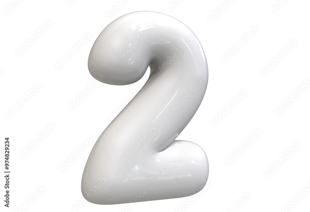 Number 2 3D balloon render collection with color white Number 2 3D balloon render collection with color white
