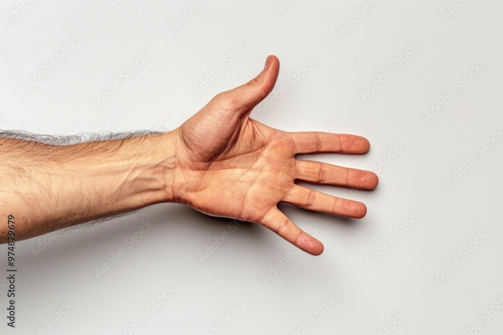 A human hand reaching out towards an object on a white surface, great for illustrating actions or gestures A human hand reaching out towards an object on a white surface, great for illustrating actions or gestures