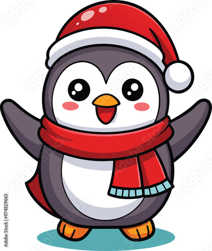 christmas, santa, cartoon, snowman, holiday, winter, vector, snow, hat, illustration, penguin, claus, xmas, cute, fun, animal, funny, gift, red, celebration, season, art, isolated, cold, smile 