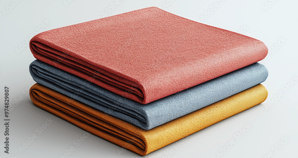 Fototapeta premium Blank colored folded fabric samples mockup, side view
