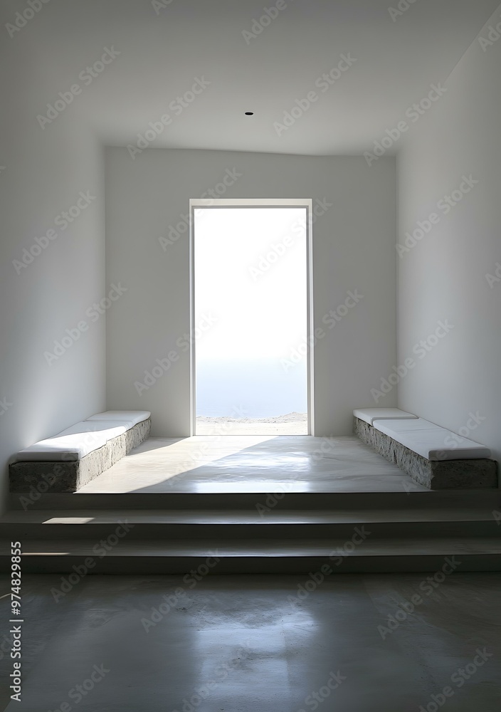 Fototapeta premium Minimalist Interior Design With White Walls And Large Window