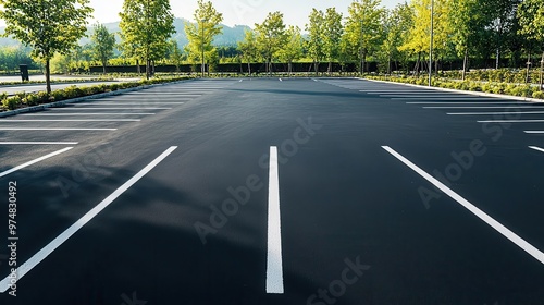 Wallpaper Mural A freshly paved parking lot with smooth asphalt and bright white parking lines, ready for use parking lot, asphalt, smooth surface Torontodigital.ca