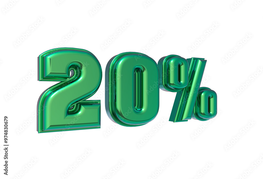Number 20 percent 3D render collection with color light green Number 20 percent 3D render collection with color light green