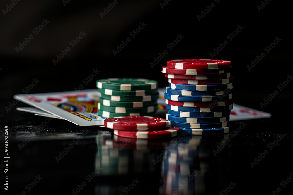 A deck of cards and a pile of poker chips A deck of cards and a pile of poker chips