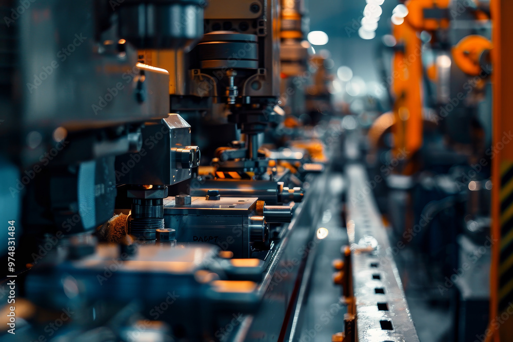 A factory with machines and a lot of metal parts A factory with machines and a lot of metal parts
