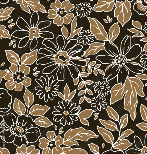 Flowers seamless pattern. vector illustration. Abstract flowers, floral vector with leaves
