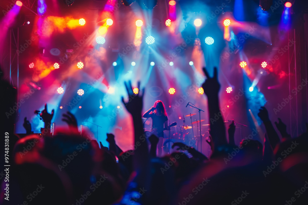 A concert with a crowd of people and a woman singing A concert with a crowd of people and a woman singing