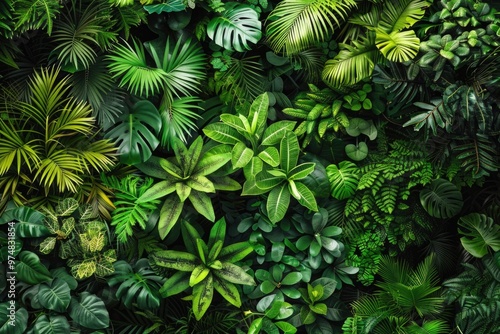 Close-up shot of a bunch of green plants with varying textures and shapes